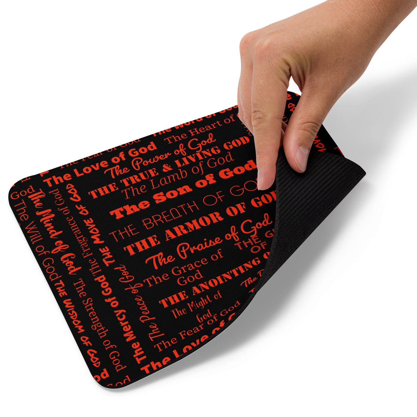 Attributes of God Mouse Pad – Red & Black | Christian Desk Decor