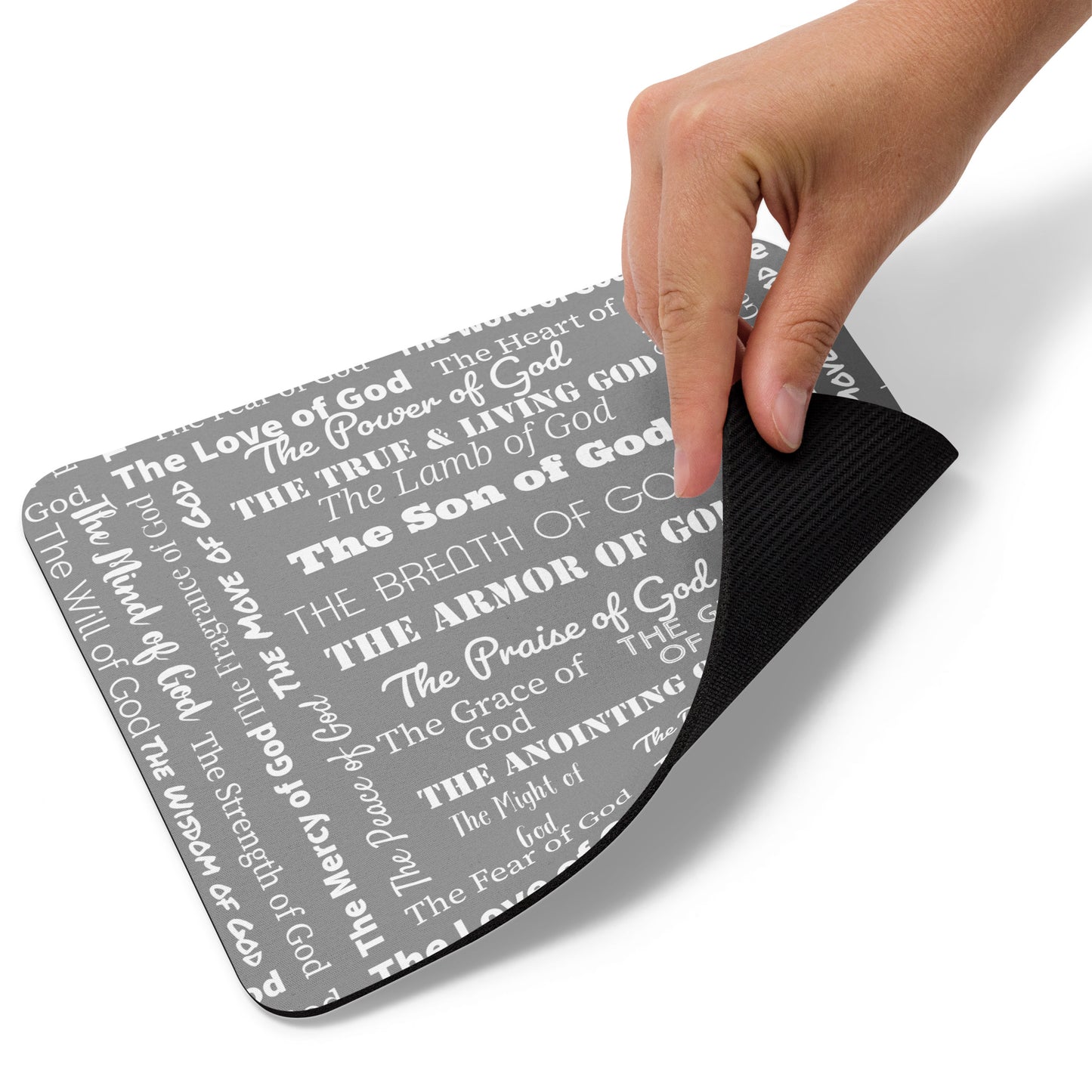 Attributes of God Mouse Pad – Grey & White | Christian Desk Decor