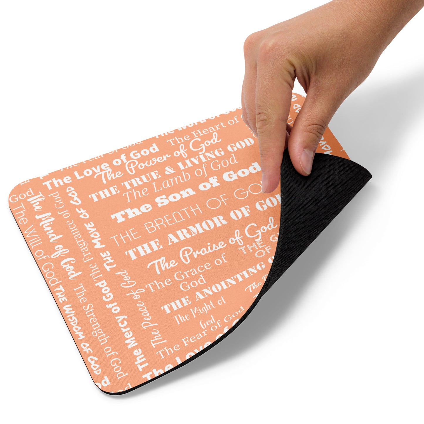 Attributes of God Mouse Pad – Peach & White | Christian Desk Decor