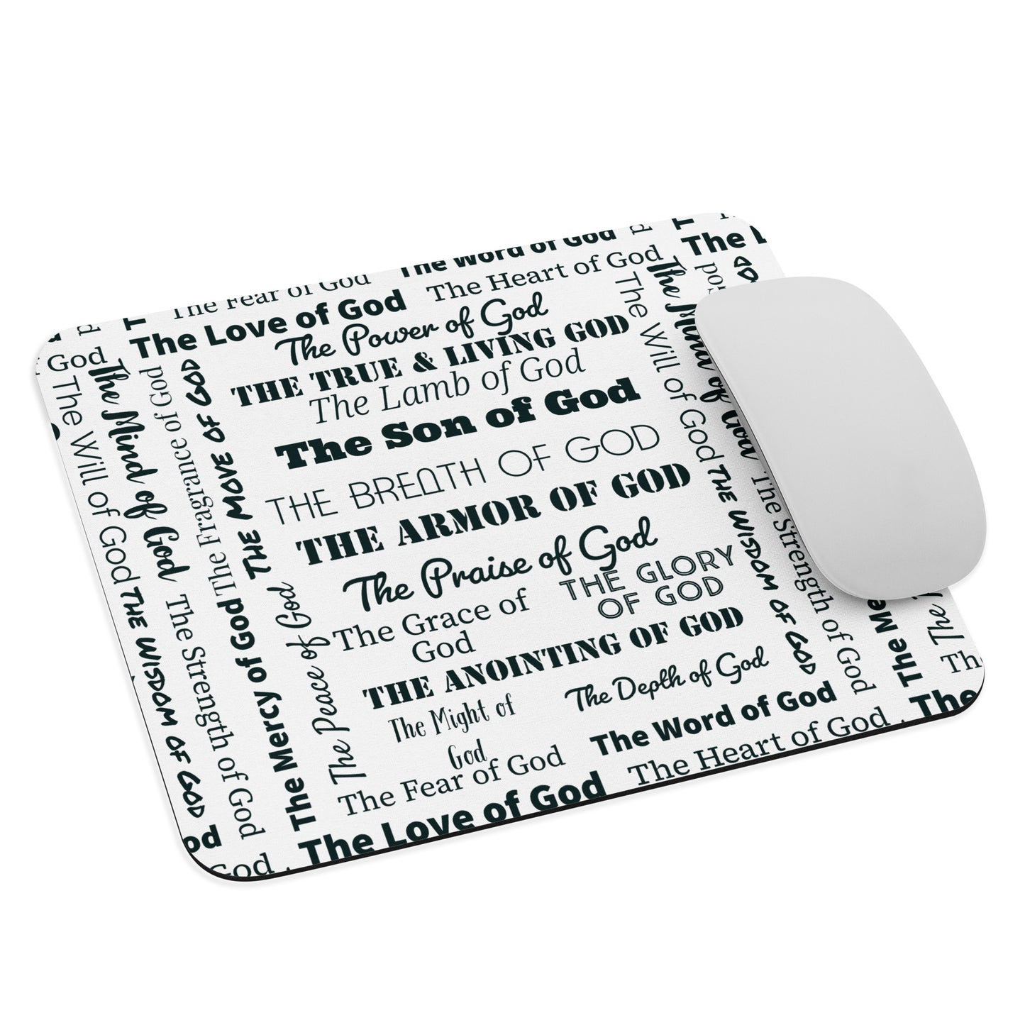 Attributes of God Mouse Pad – White & Black | Christian Desk Decor