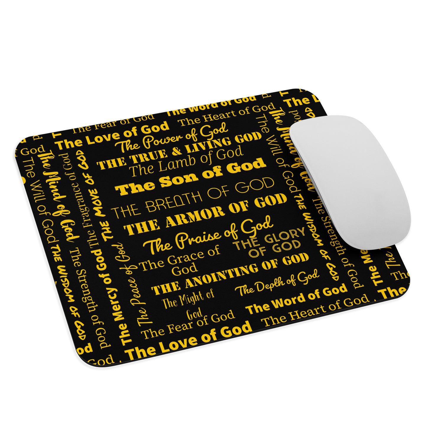 Attributes of God Mouse Pad – Black & Gold | Christian Desk Decor