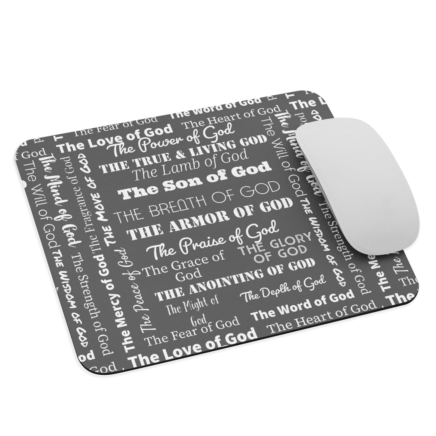 Attributes of God Mouse Pad – Dark Grey | Christian Desk Decor
