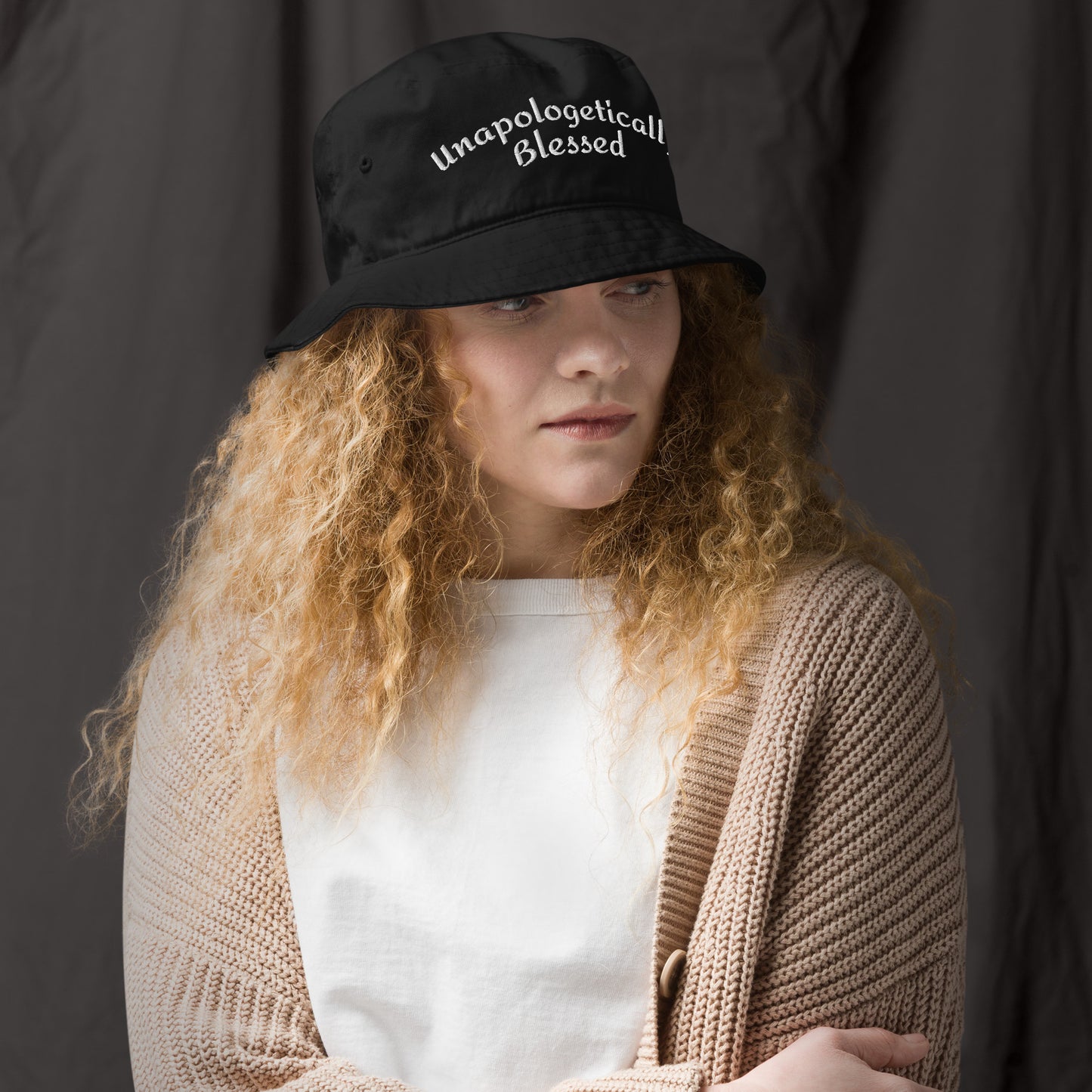 Unapologetically Blessed Organic bucket hat - Black/White Print