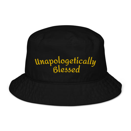 Unapologetically Blessed Organic bucket hat - Black/Gold