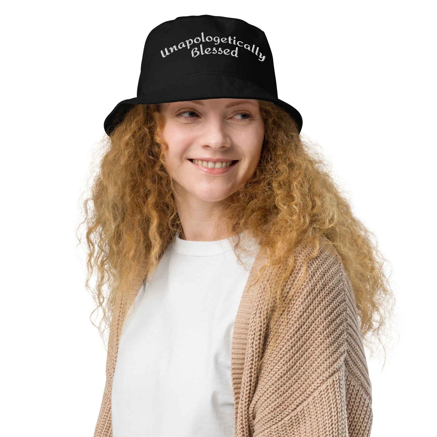 Unapologetically Blessed Organic bucket hat - Black/White Print