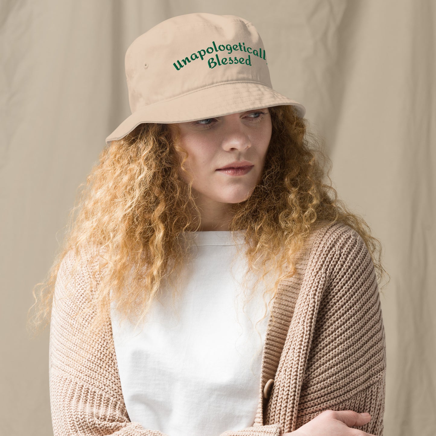 Unapologetically Blessed Organic bucket hat - Beige/Green