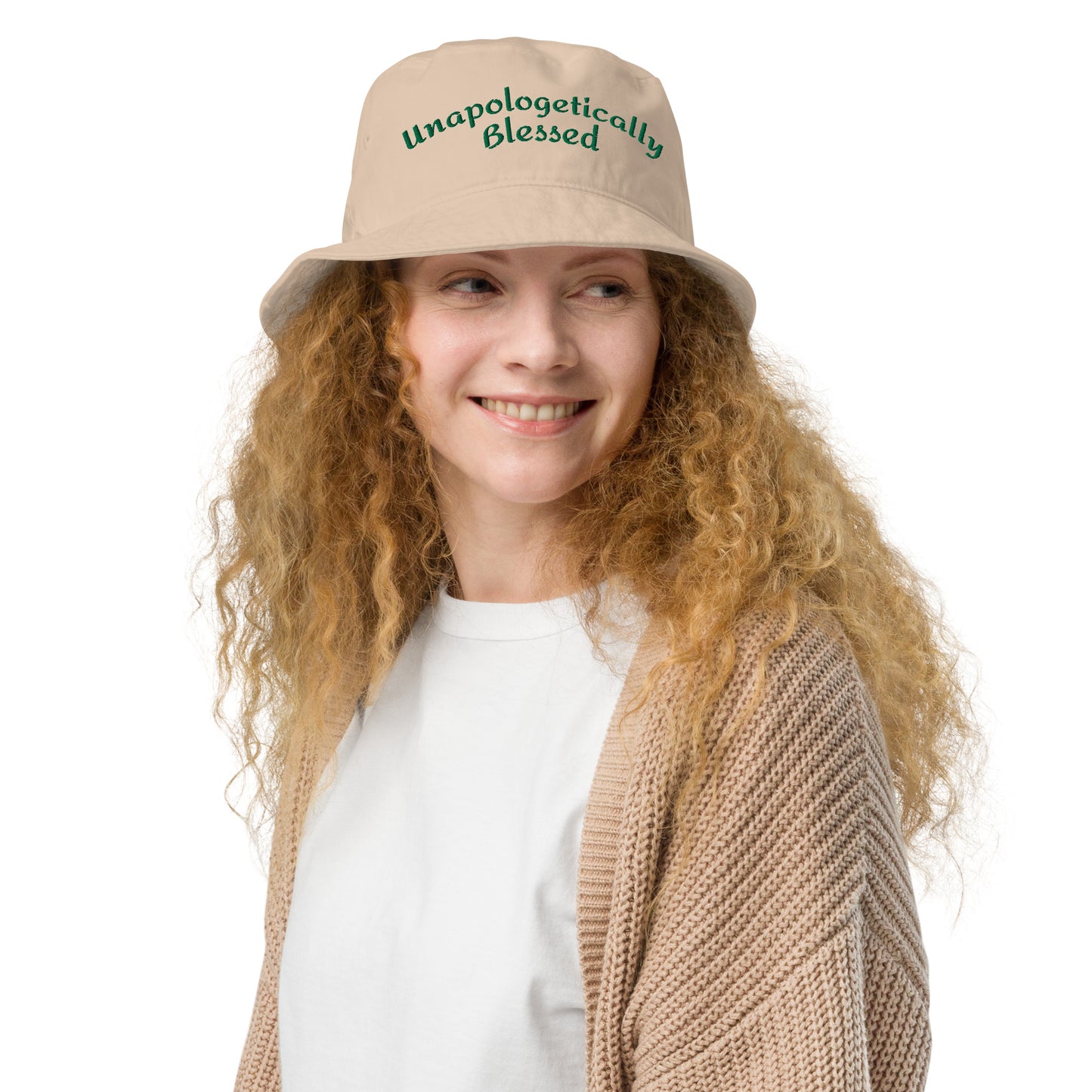 Unapologetically Blessed Organic bucket hat - Beige/Green