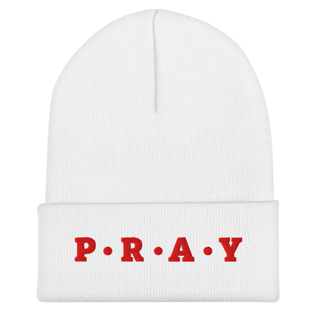 Pray Cuffed Beanie – Red Print | Unisex Embroidered Christian Hat | GodWare