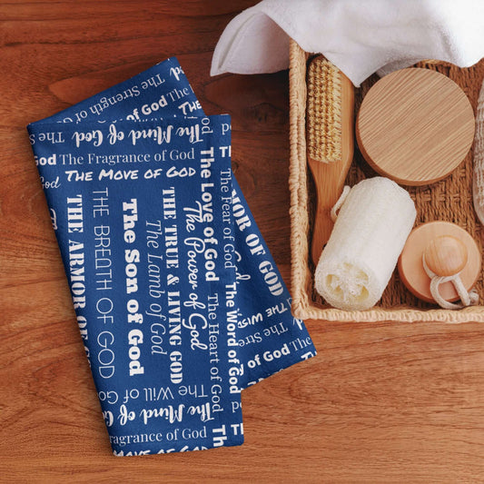 Attributes of God Hand Towel - Royal/White | Faith-Inspired Christian Decor