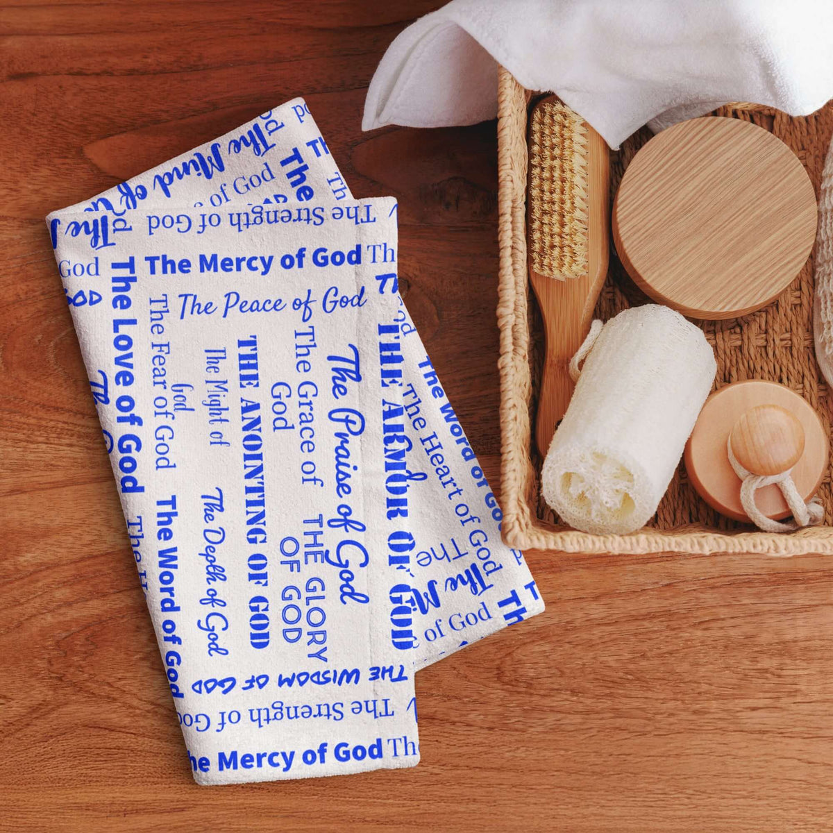 Attributes of God Hand Towel - White/Royal | Faith-Inspired Christian Decor
