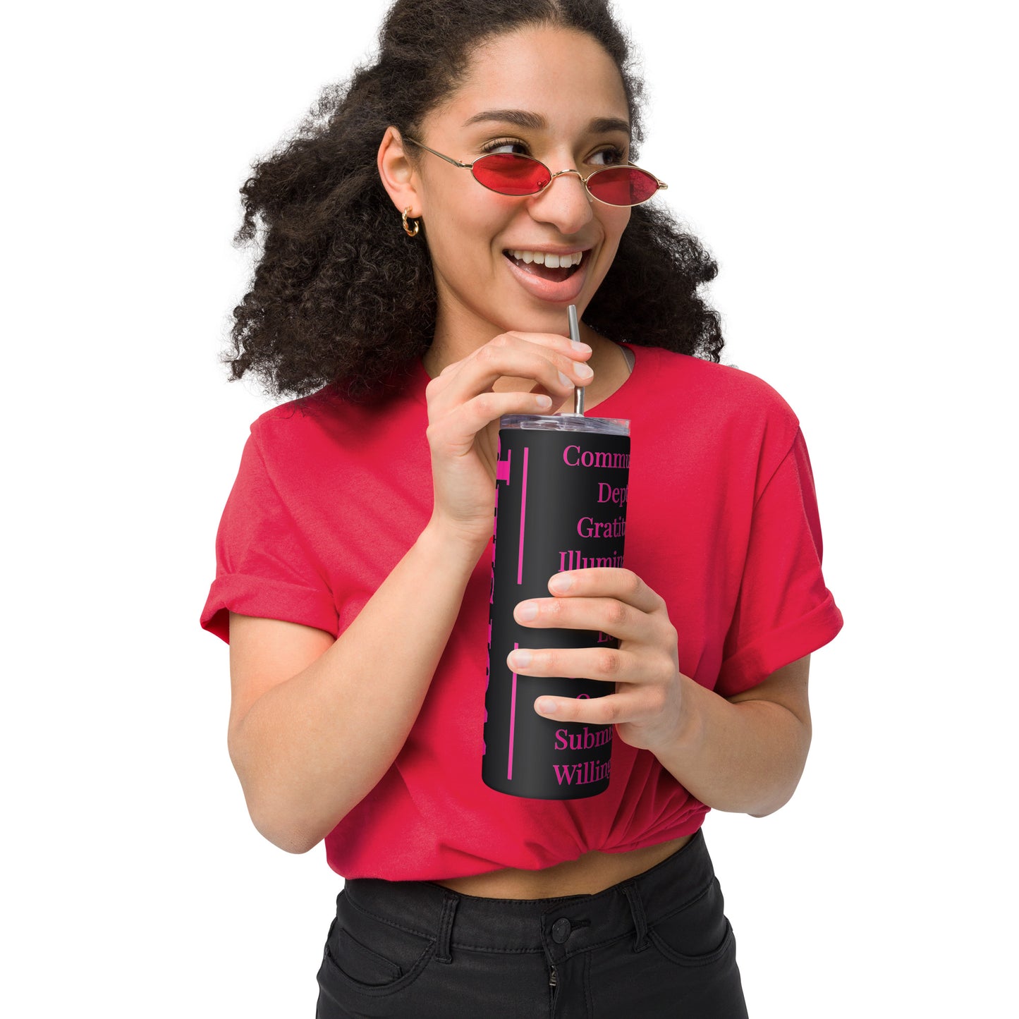 Worship inspirational stainless steel tumbler - Pink Print