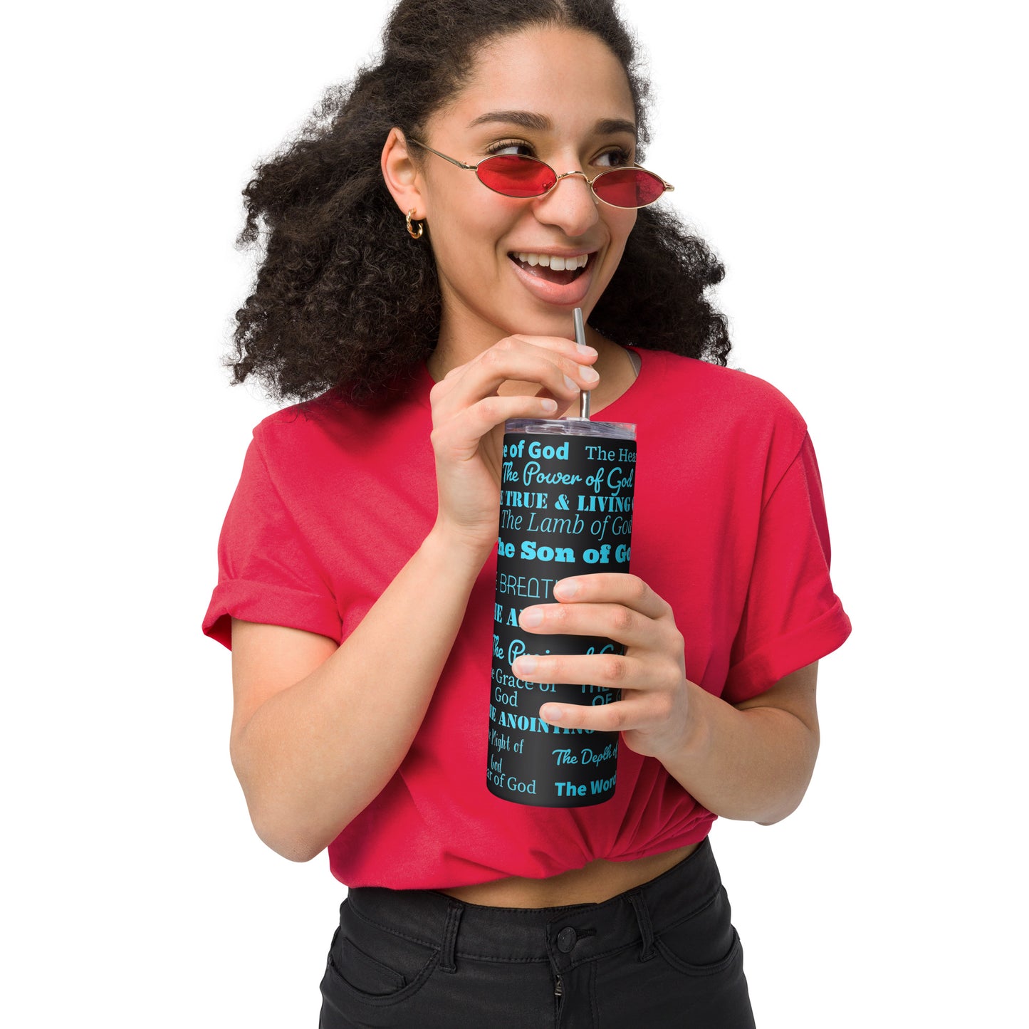 Attributes of God insulated tumbler - Turquoise print