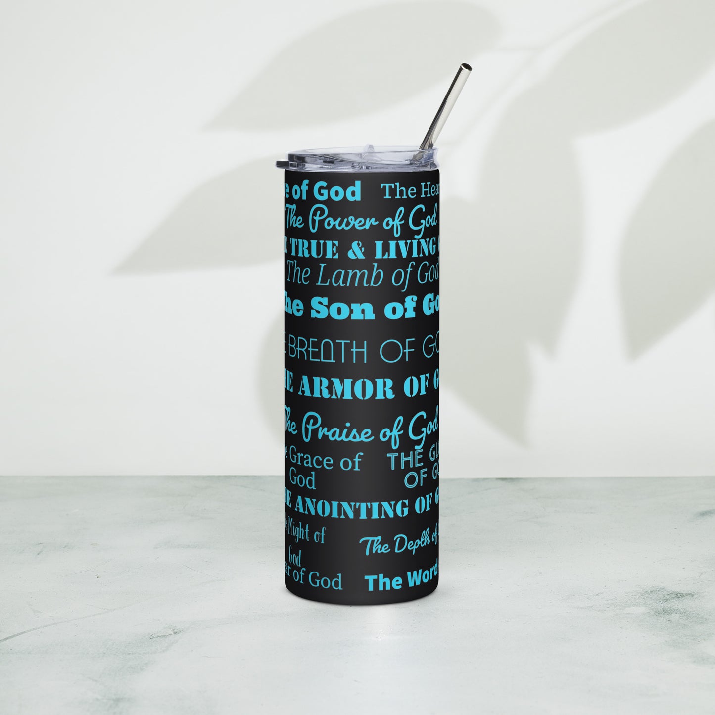 Attributes of God insulated tumbler - Turquoise print