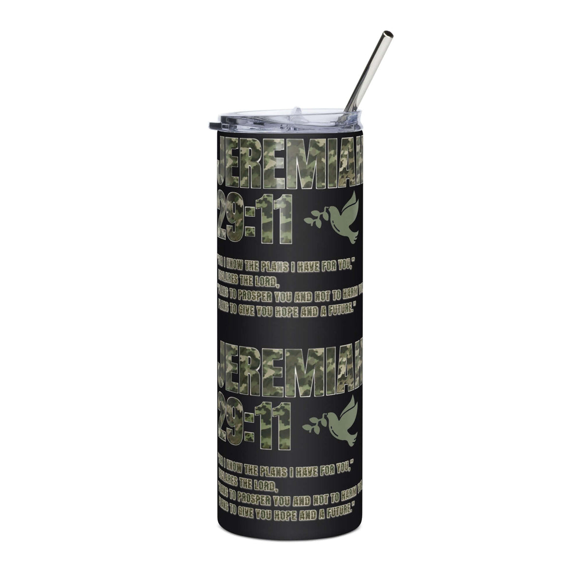 Jeremiah 29:11 black and camo stainless steel insulated tumbler