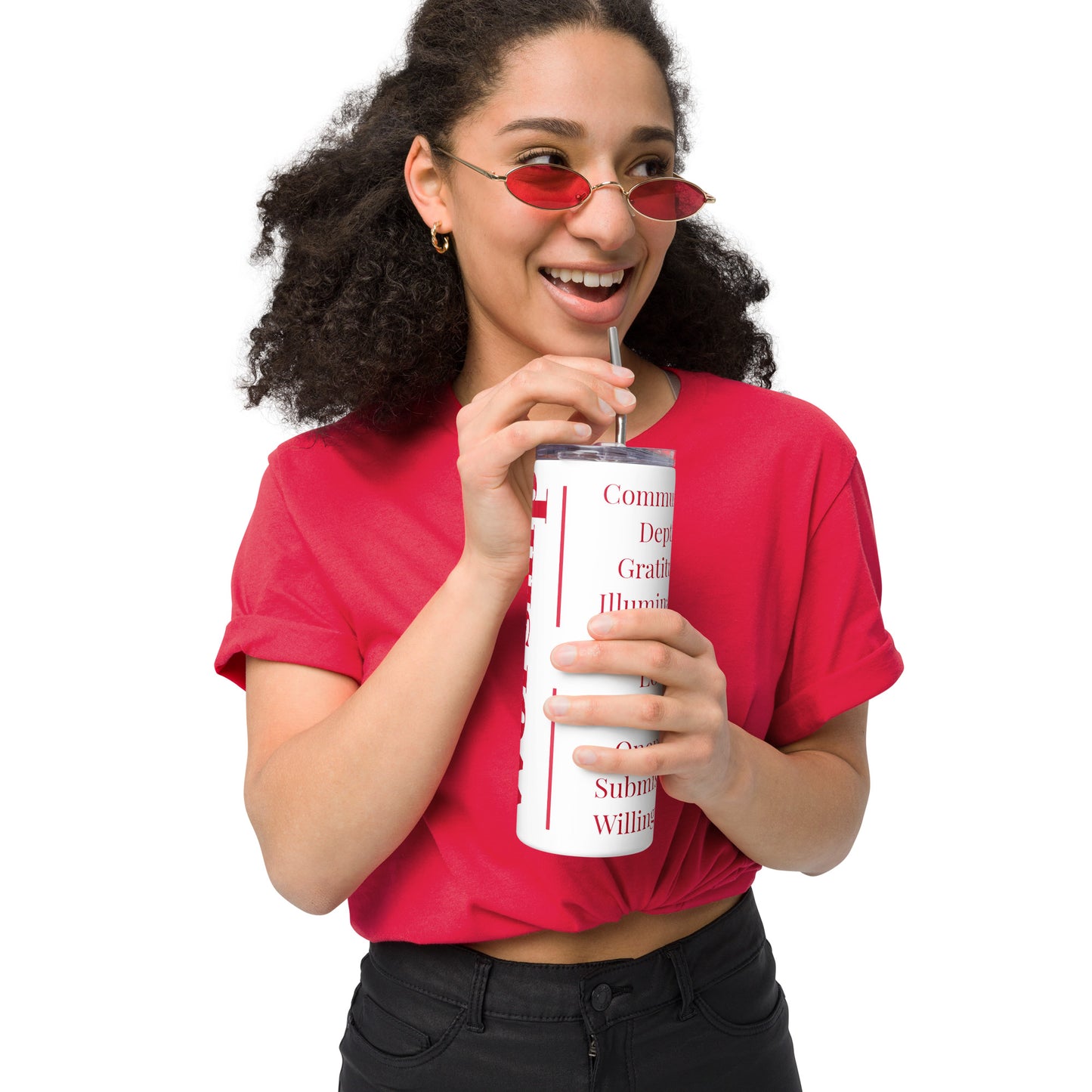 Worship inspirational stainless steel tumbler (Red print)
