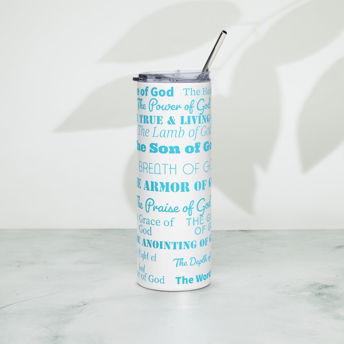 Attributes of God insulated tumbler - Turquoise print
