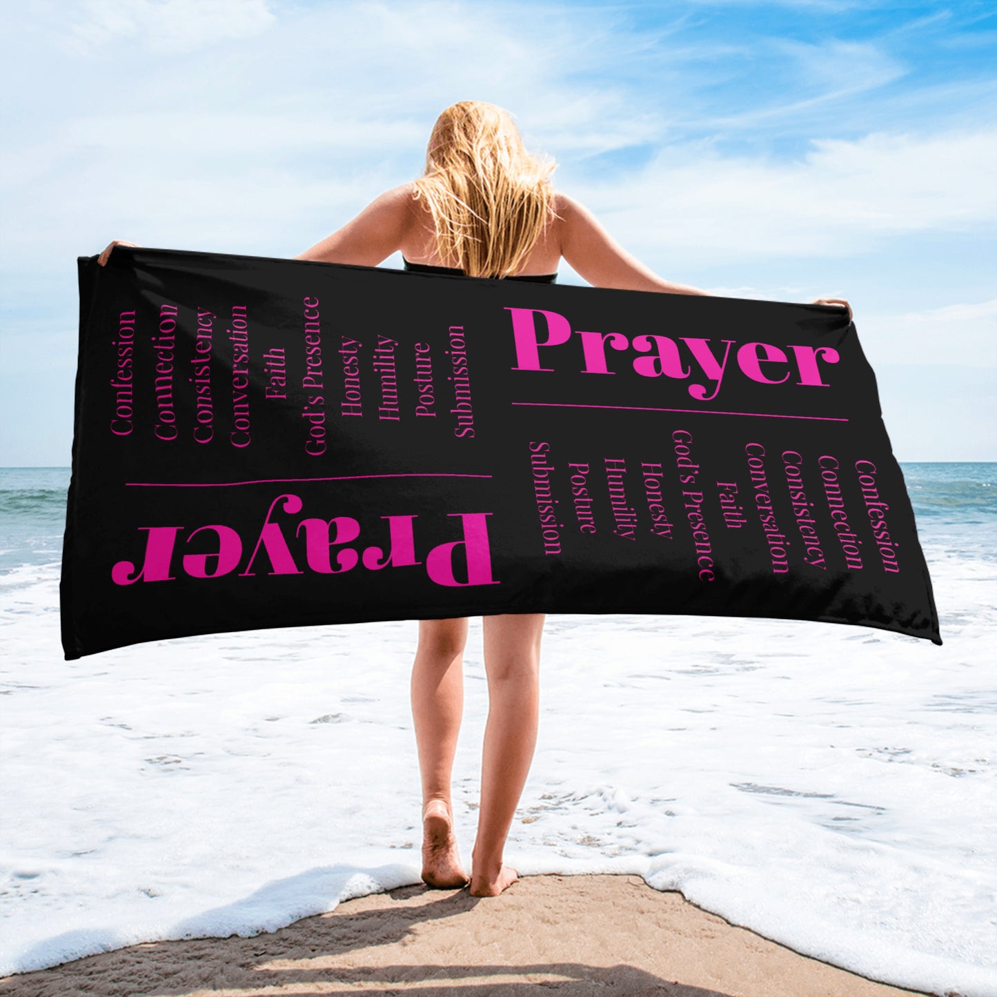 Prayer inspirational plush towel - Pink/Black