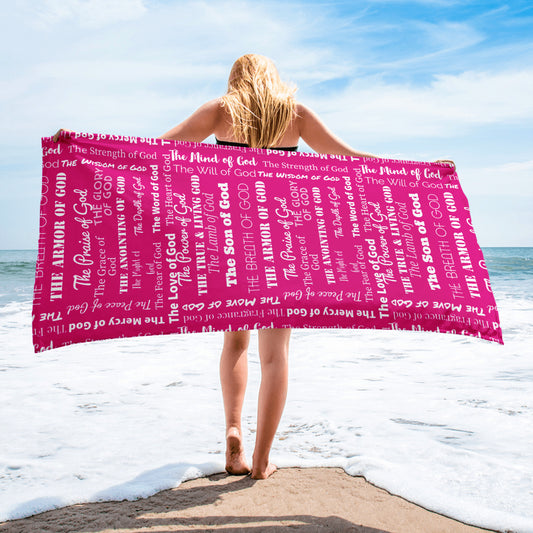 Attributes of God Plush Terry Towel - Hot Pink/White