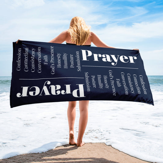 Prayer inspirational plush towel - Navy/White