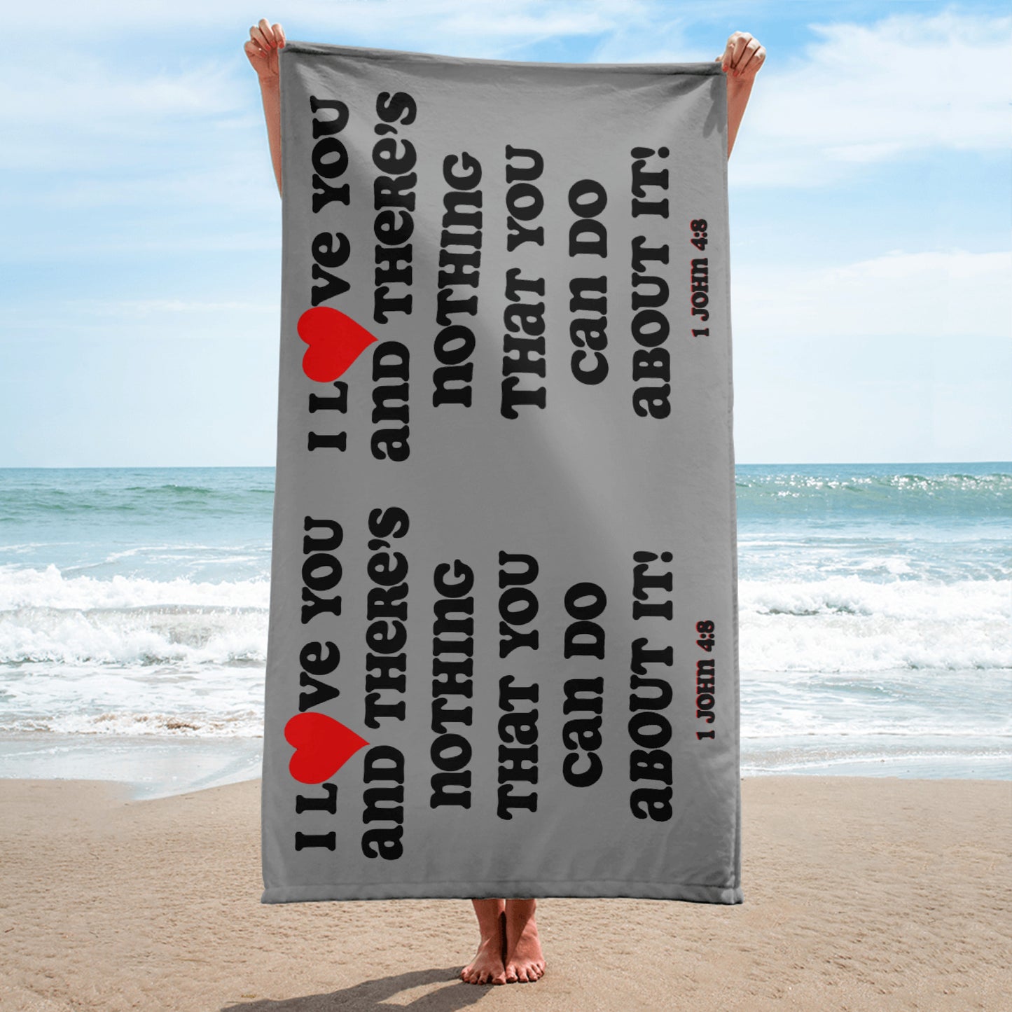 I Love You Plush Terry Towel - Grey/Black