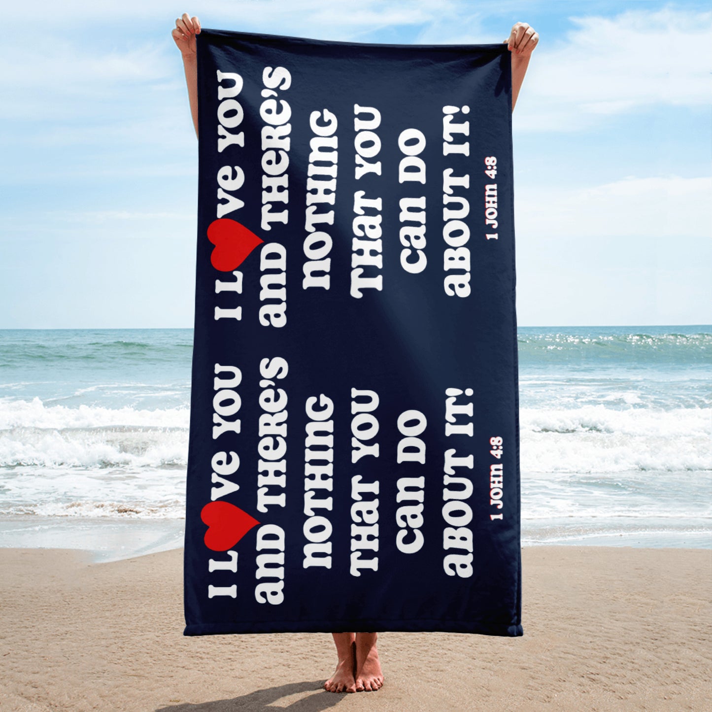 I Love You Plush Terry Towel - Navy