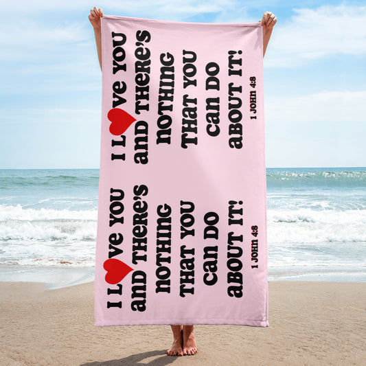 I Love You Plush Terry Towel - Pink