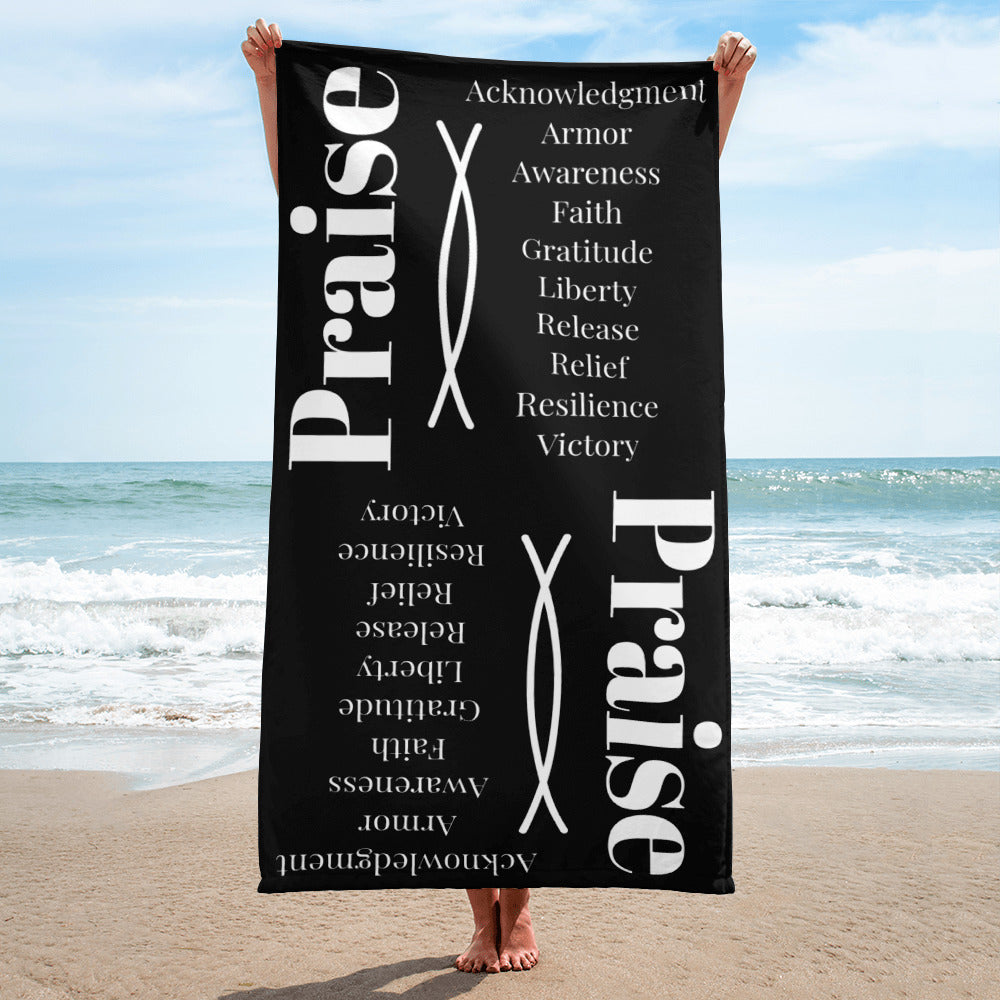 Praise inspirational plush towel - Black/White