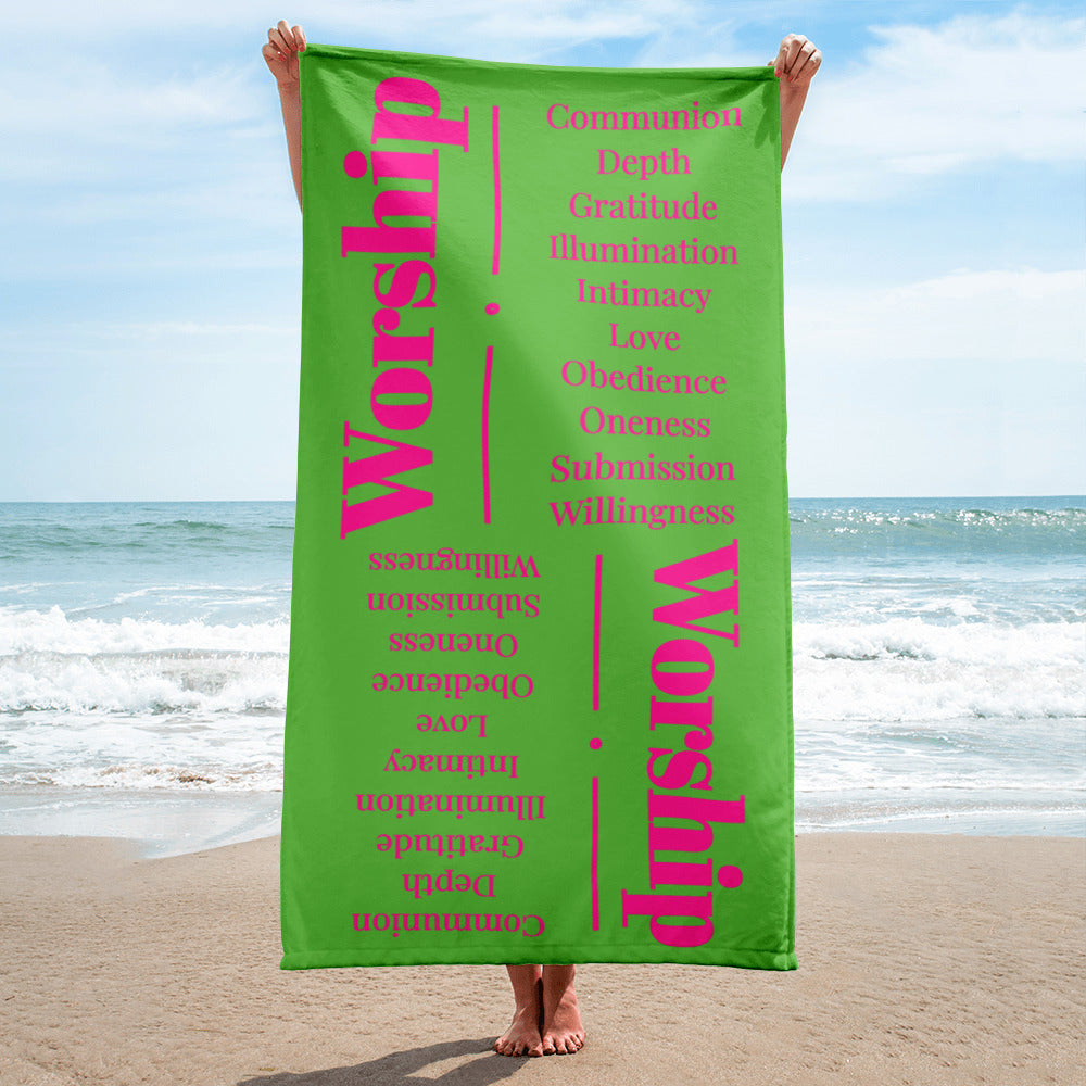 Worship inspirational plush towel - Pink/Green