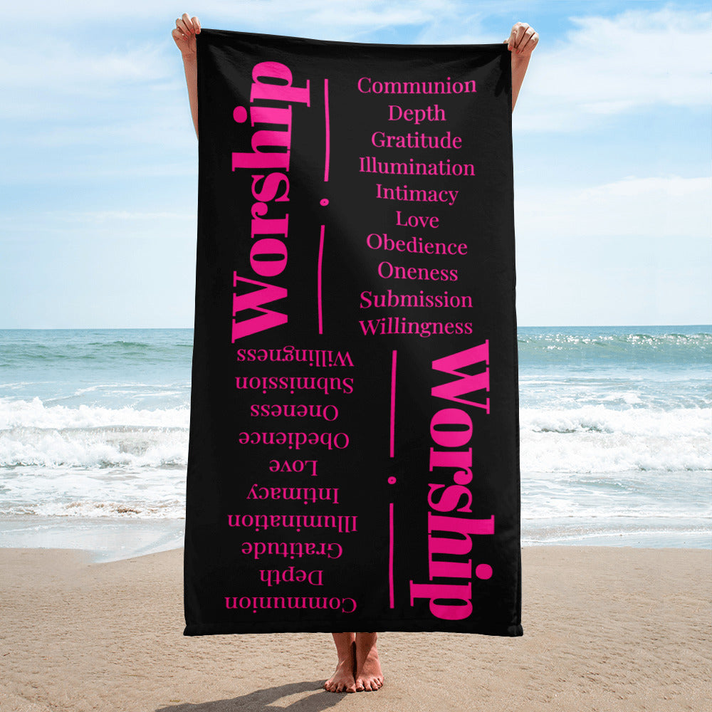 Worship inspirational plush towel - Black/Pink