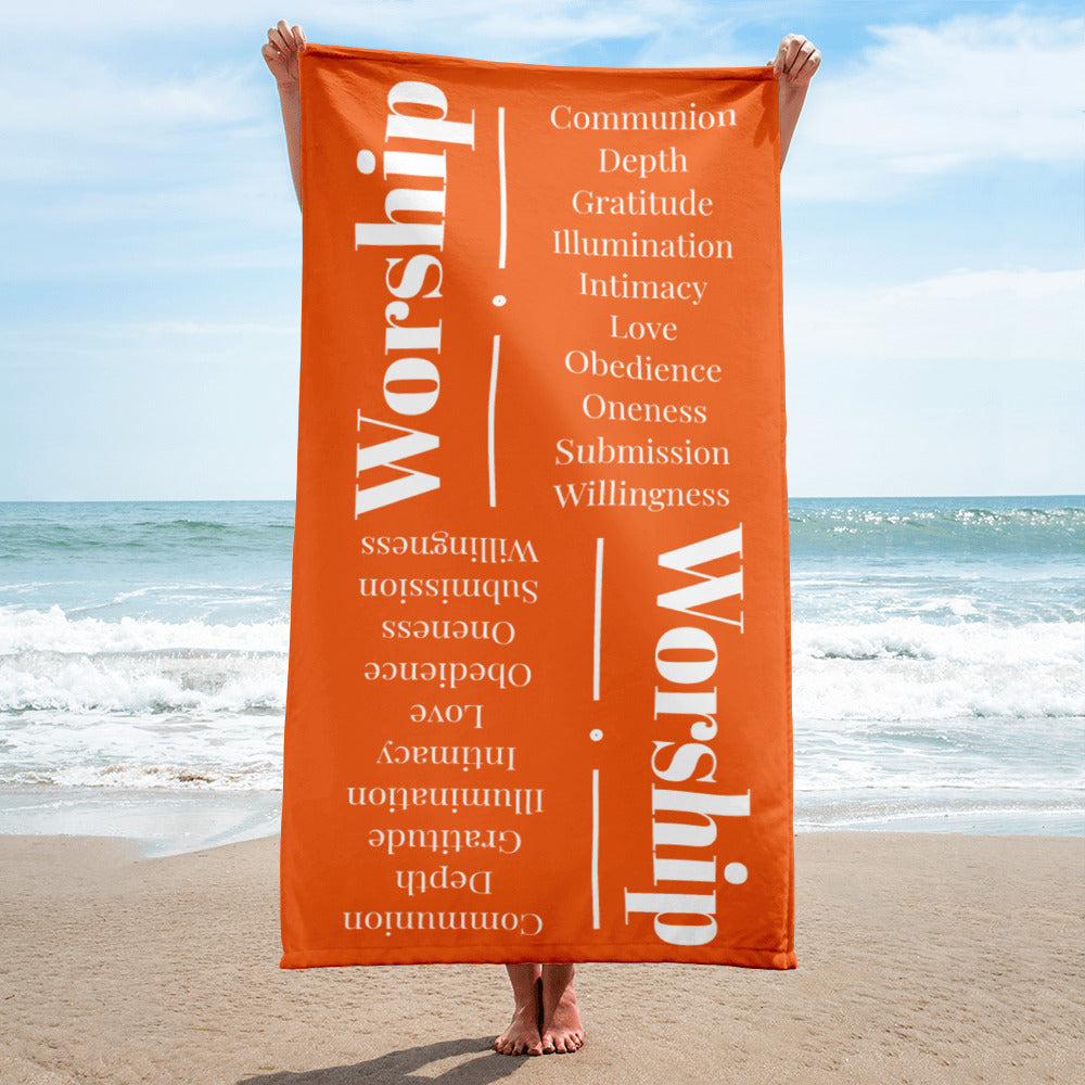 Worship inspirational plush towel - Orange/White