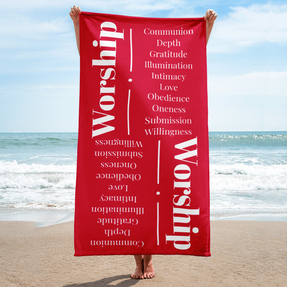 Worship inspirational plush towel - Red/White