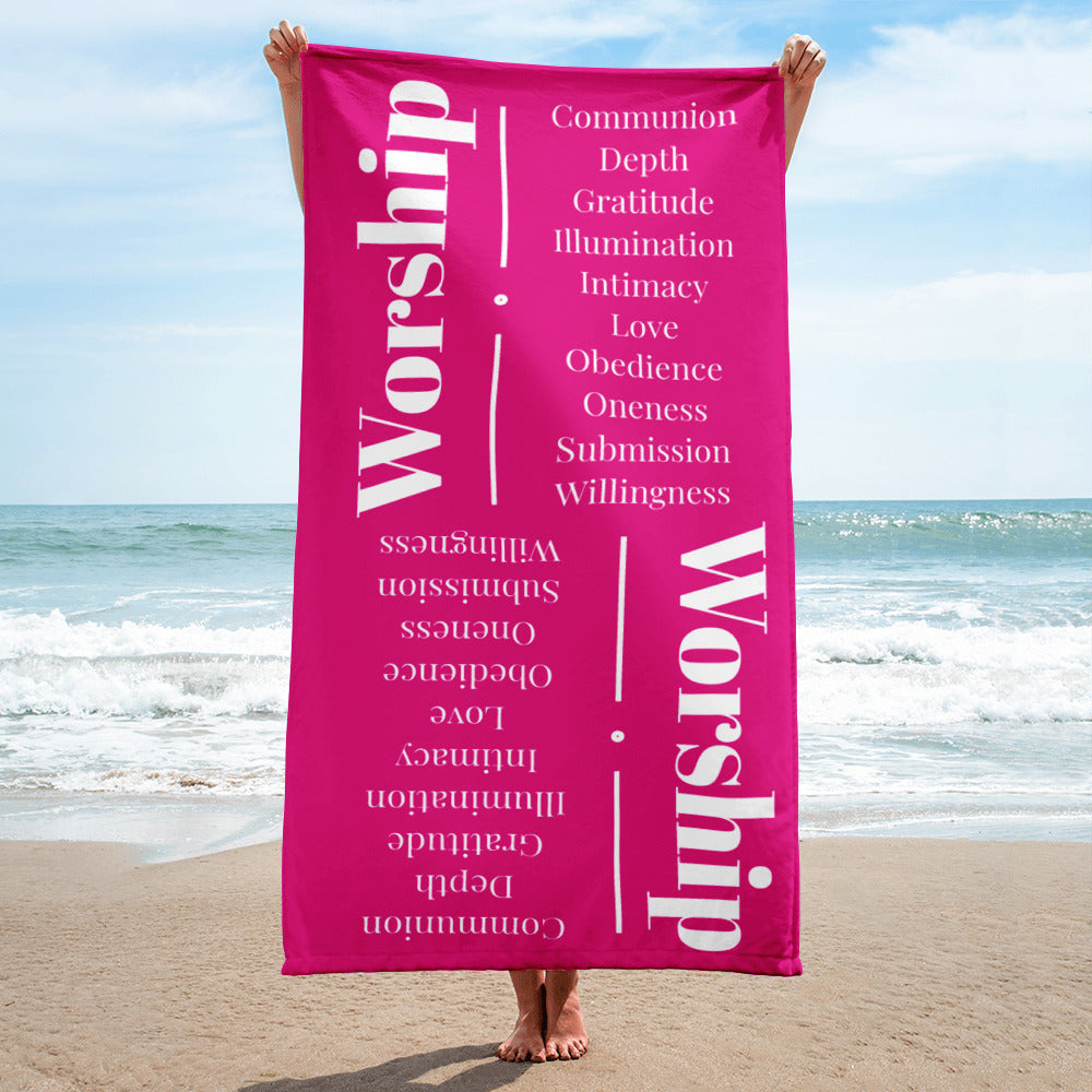 Worship inspirational plush towel - Pink/White