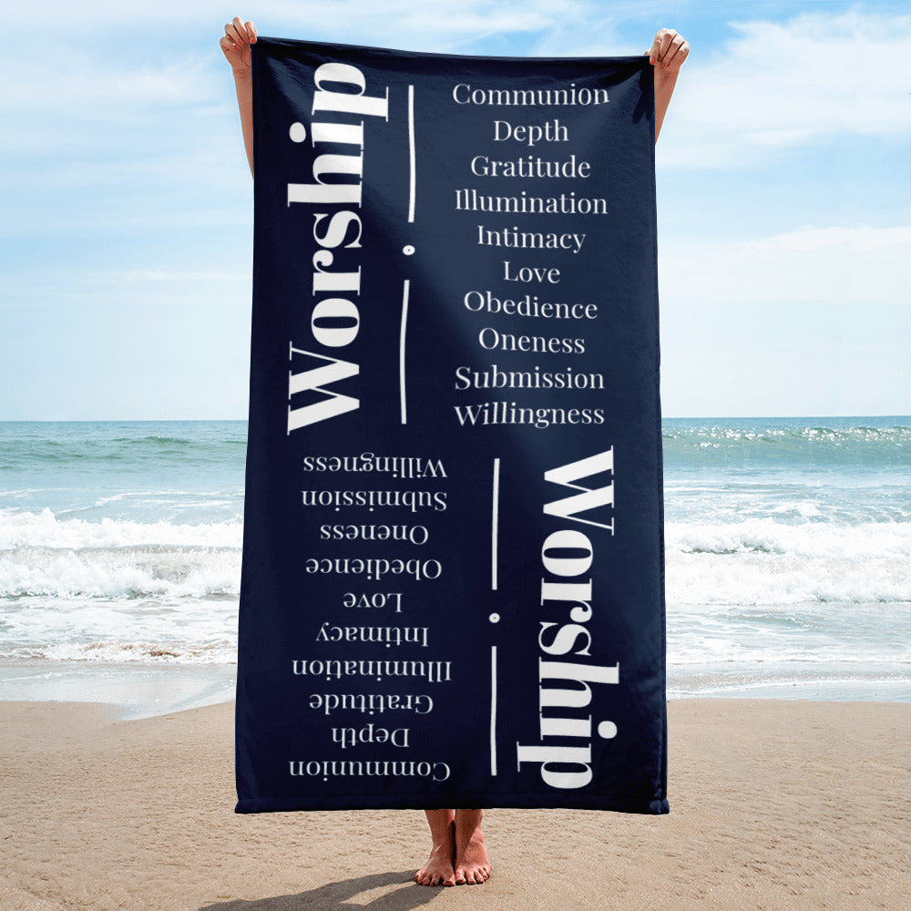 Worship inspirational plush towel - Navy Blue