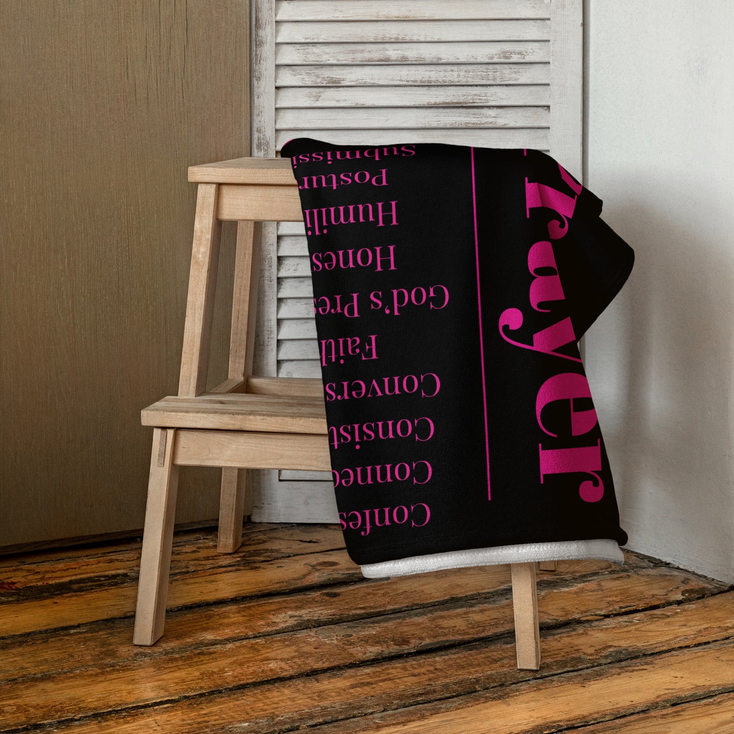 Prayer inspirational plush towel - Pink/Black