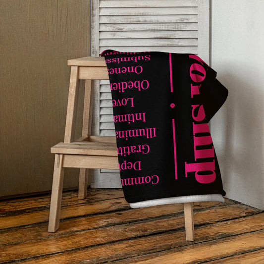 Worship inspirational plush towel - Black/Pink