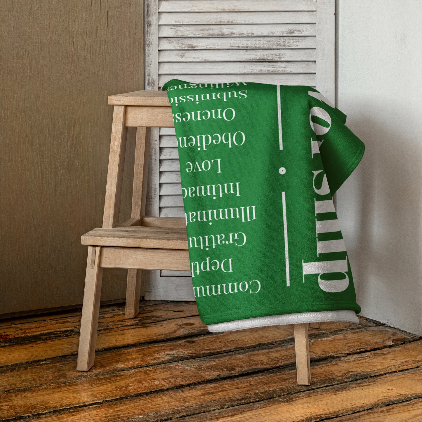 Worship collection inspirational towel- Green/White