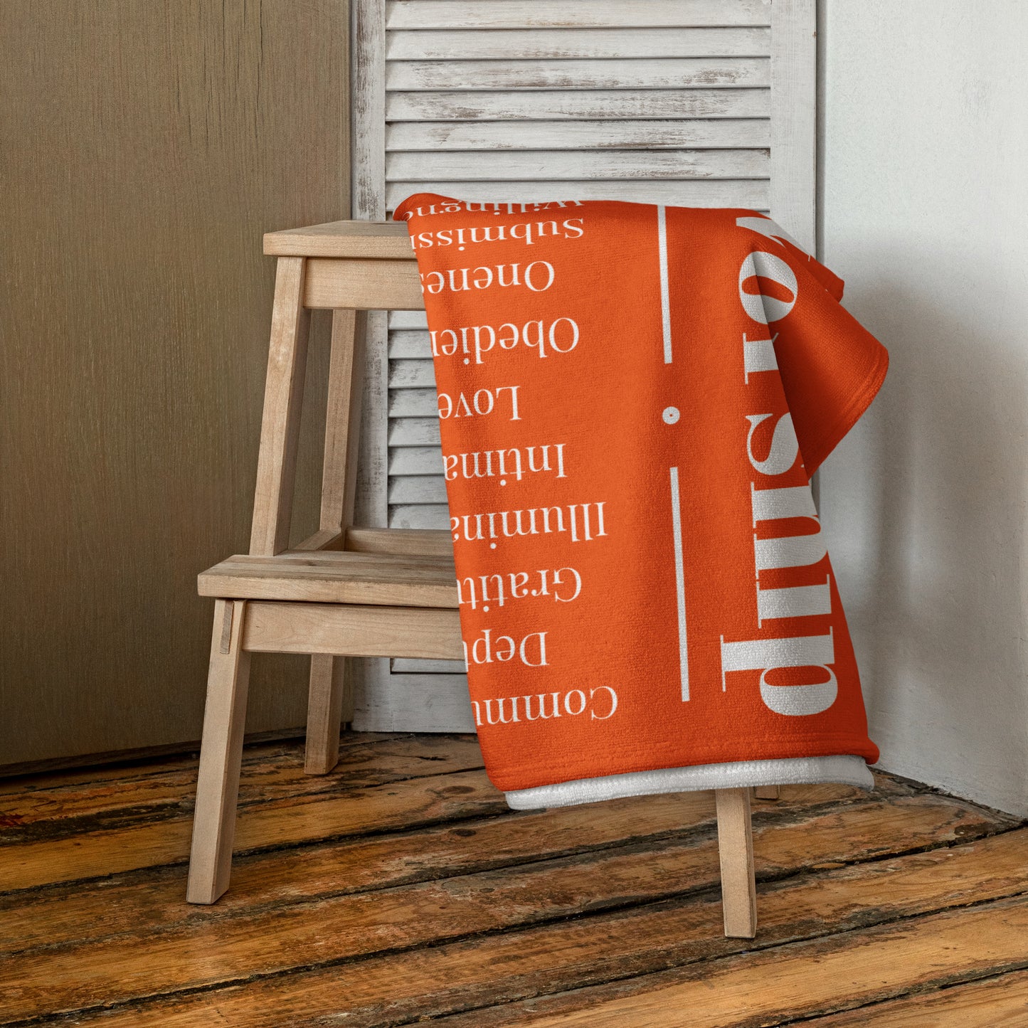 Worship inspirational plush towel - Orange/White