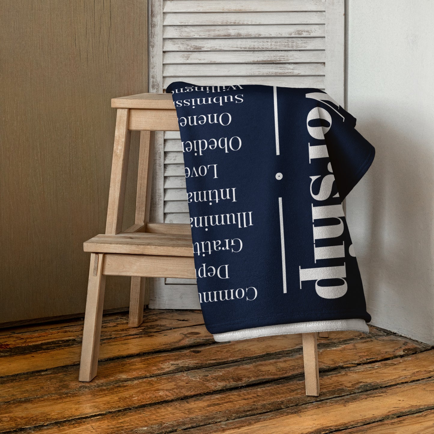 Worship inspirational plush towel - Navy Blue