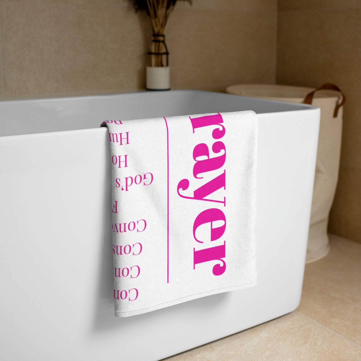 Prayer inspirational plush towel - Pink/white