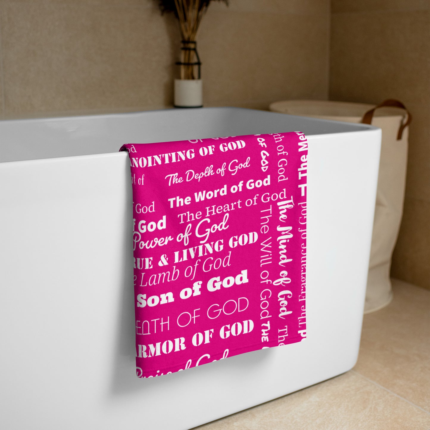 Attributes of God Plush Terry Towel - Hot Pink/White