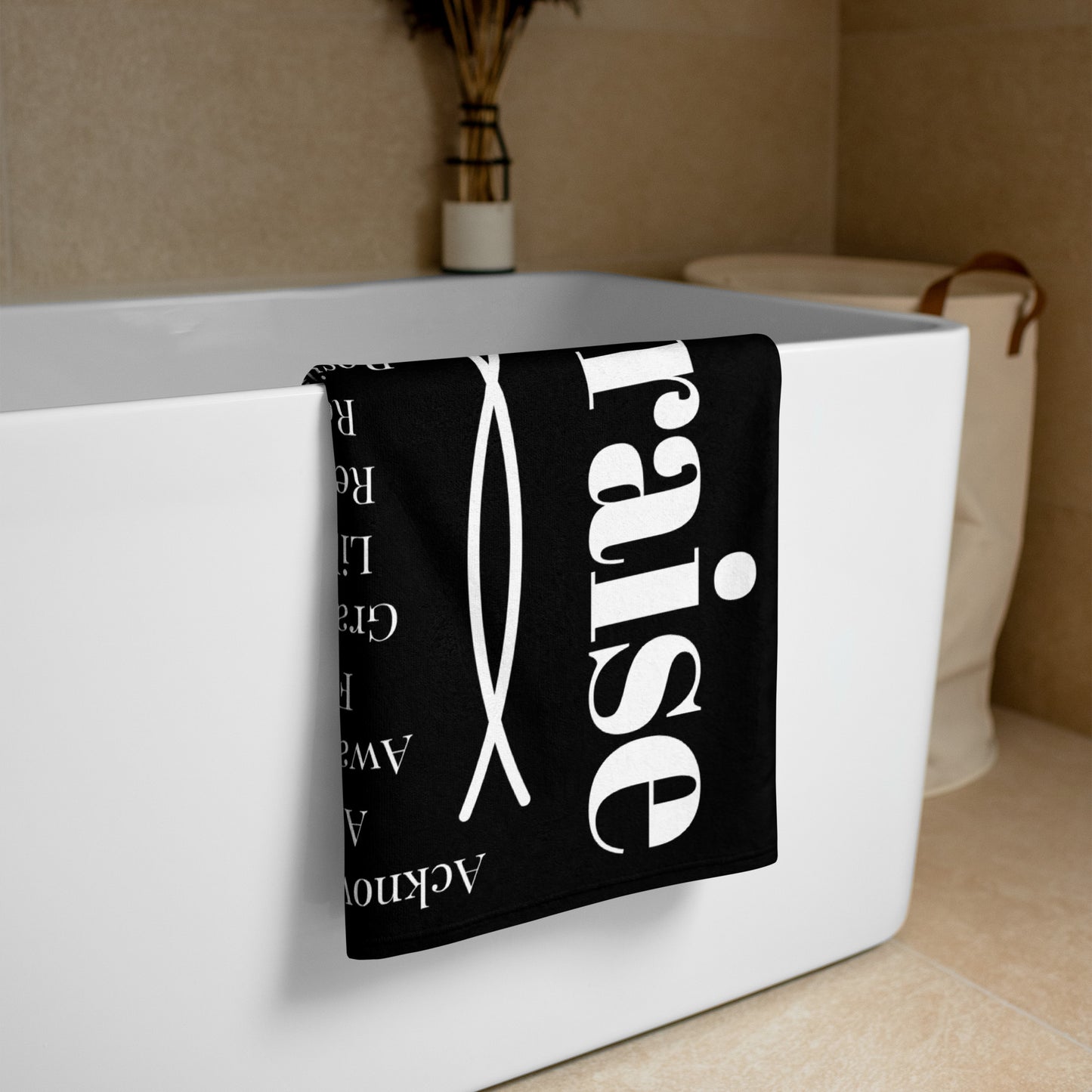 Praise inspirational plush towel - Black/White