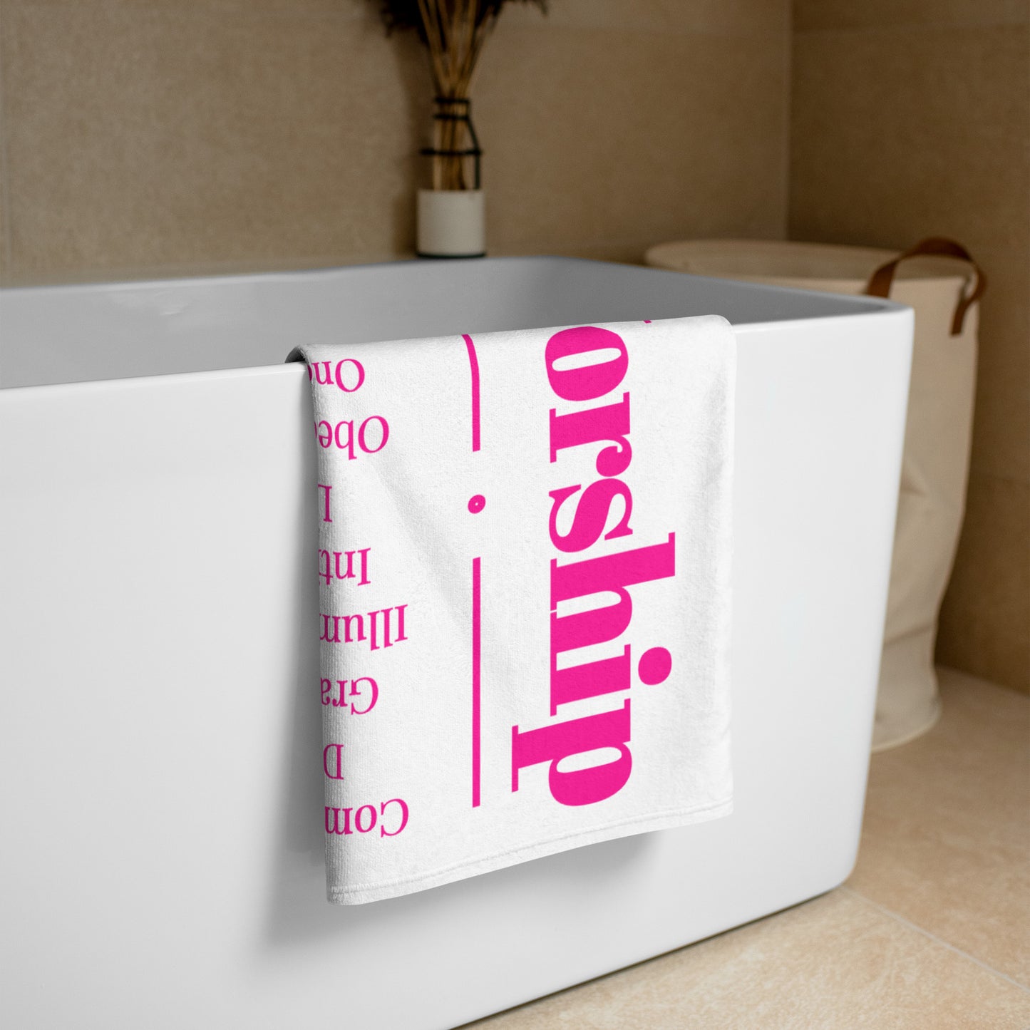 Worship collection inspirational towel - White/Pink