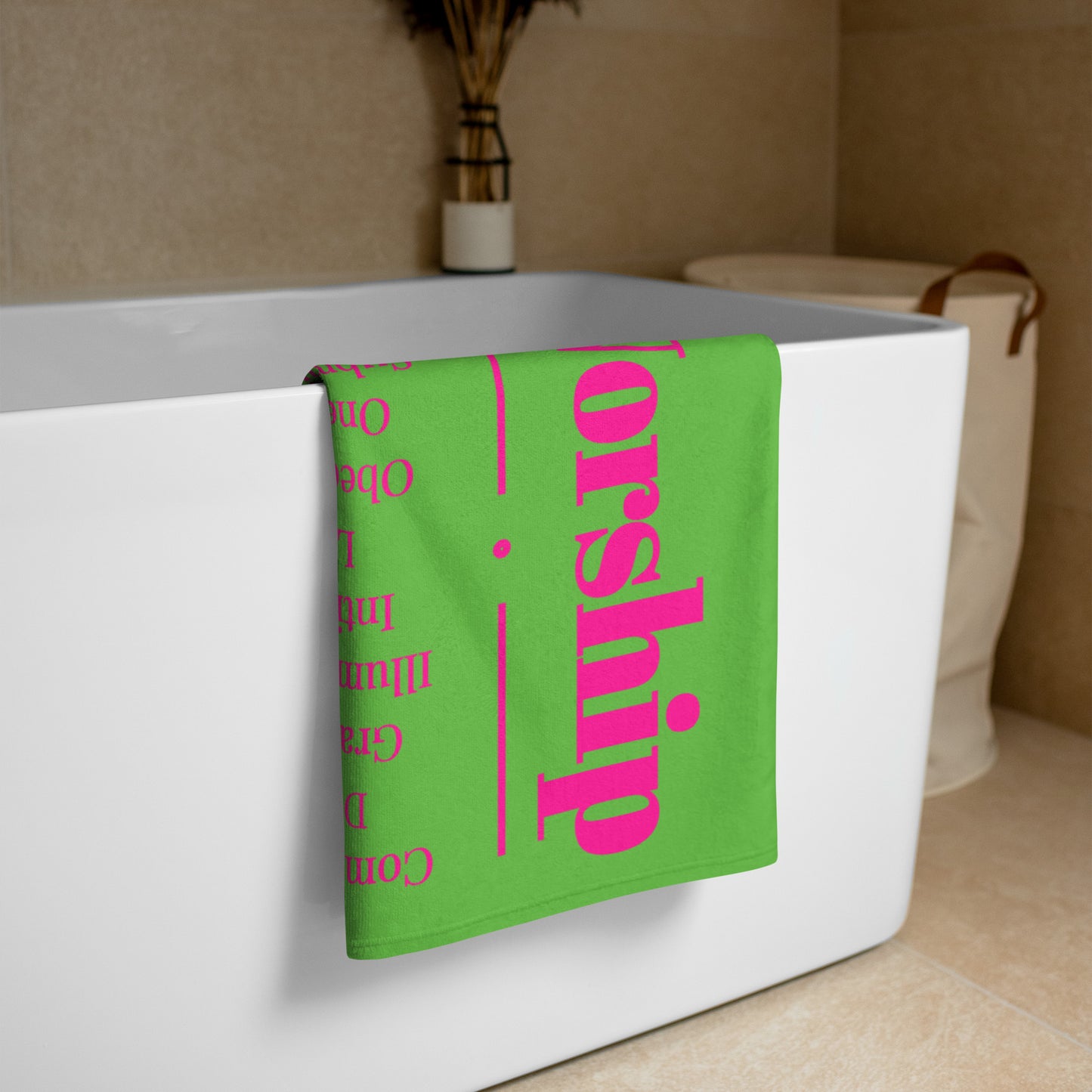 Worship inspirational plush towel - Pink/Green
