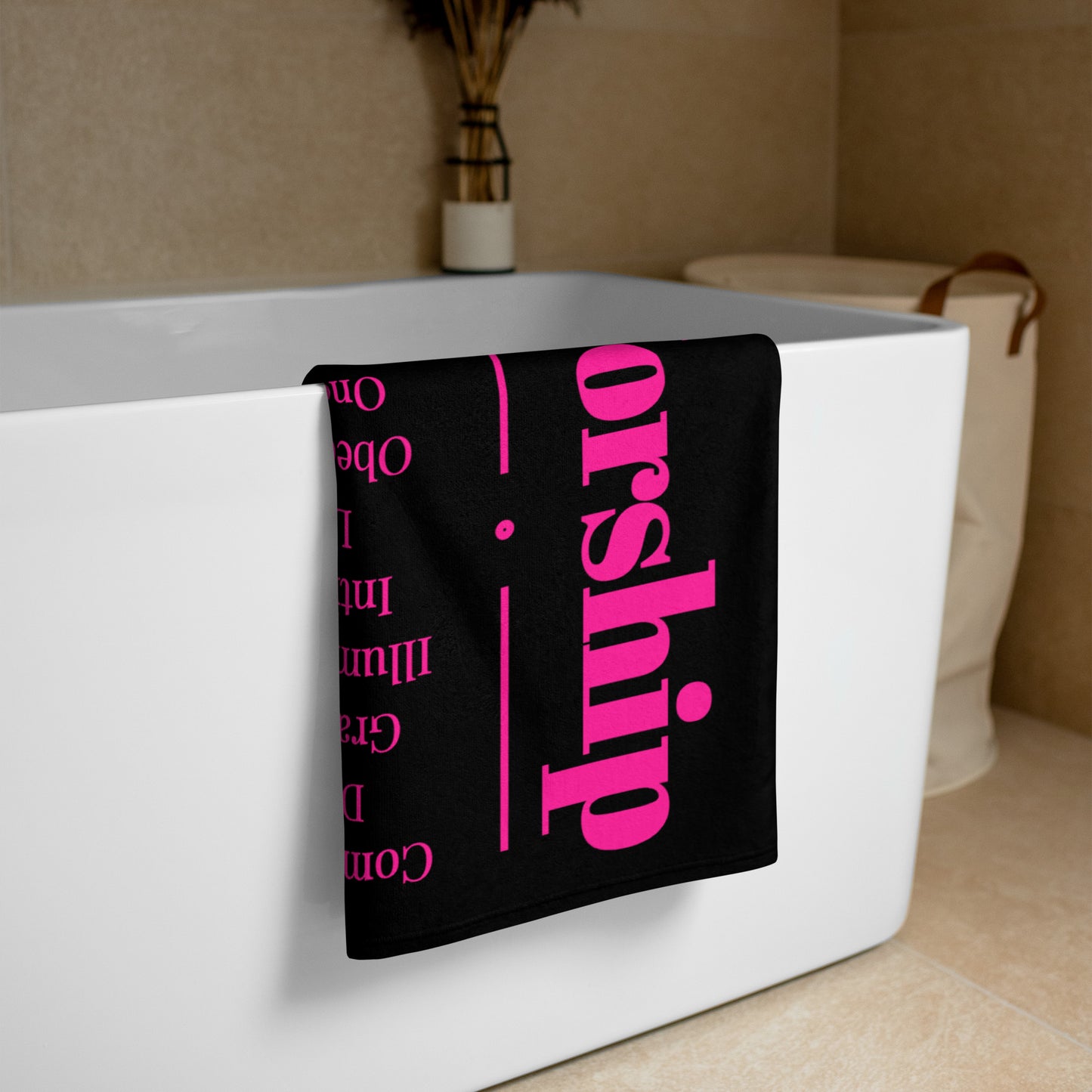 Worship inspirational plush towel - Black/Pink