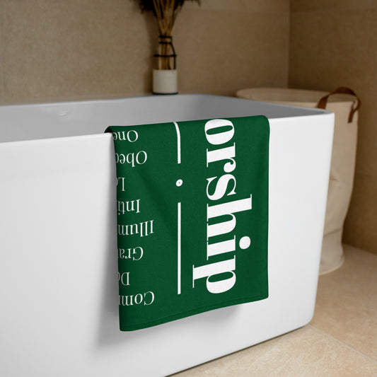 Worship inspirational plush towel - Forest Green