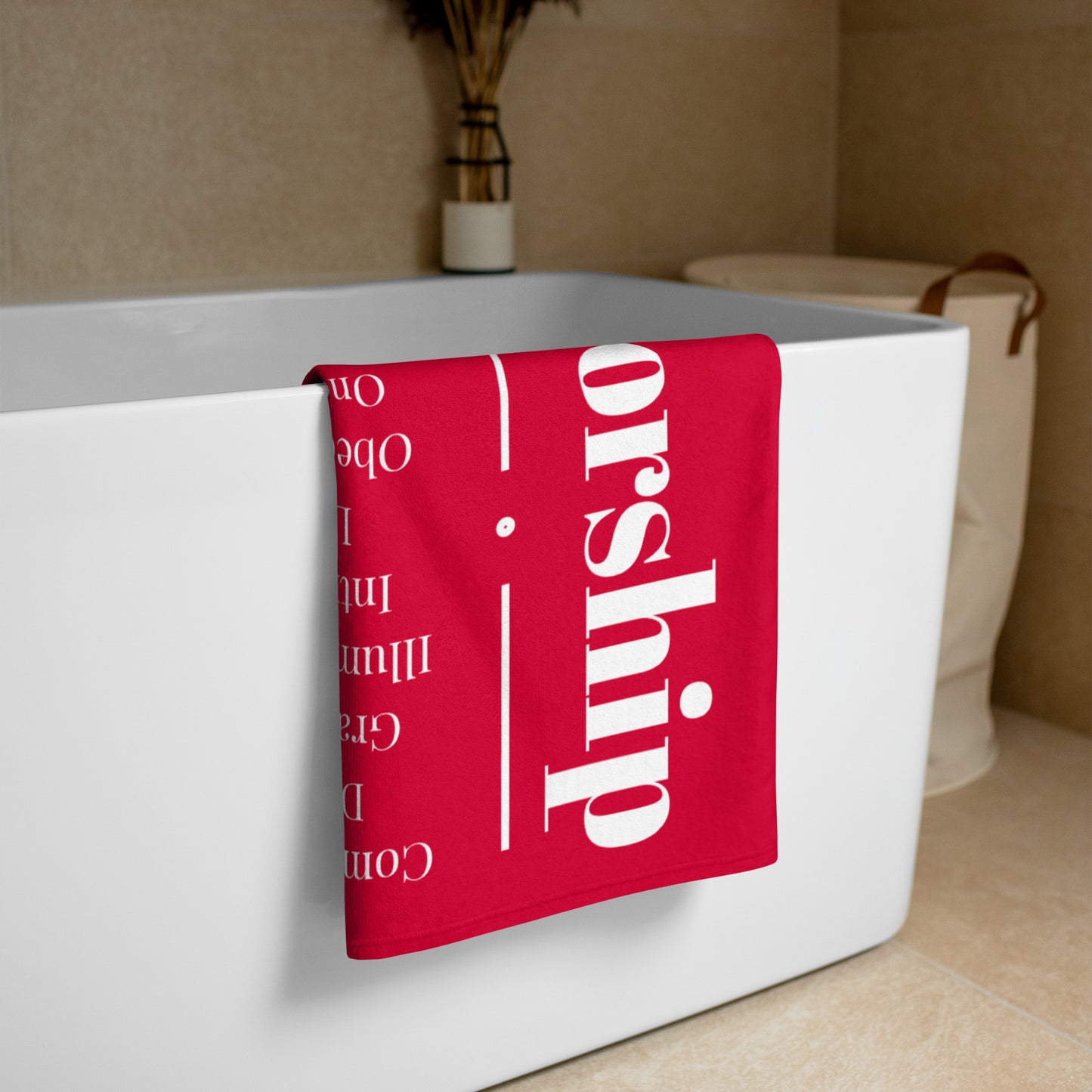 Worship inspirational plush towel - Red/White