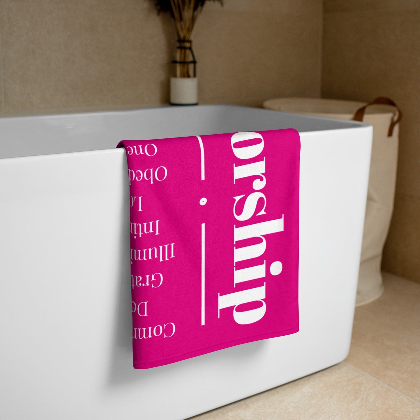 Worship inspirational plush towel - Pink/White