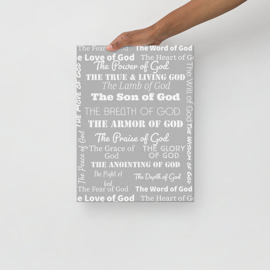 Attributes of God canvas wall decor - Med. Grey