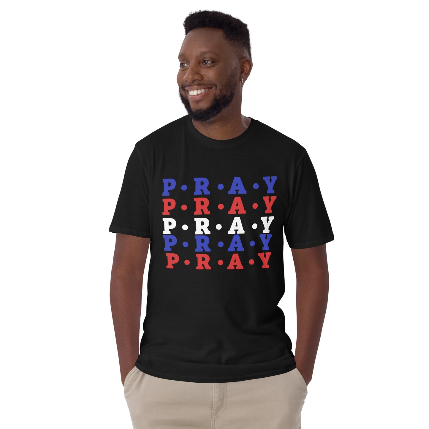 Pray - Soft Style Unisex Cotton T-Shirt (blue multi)