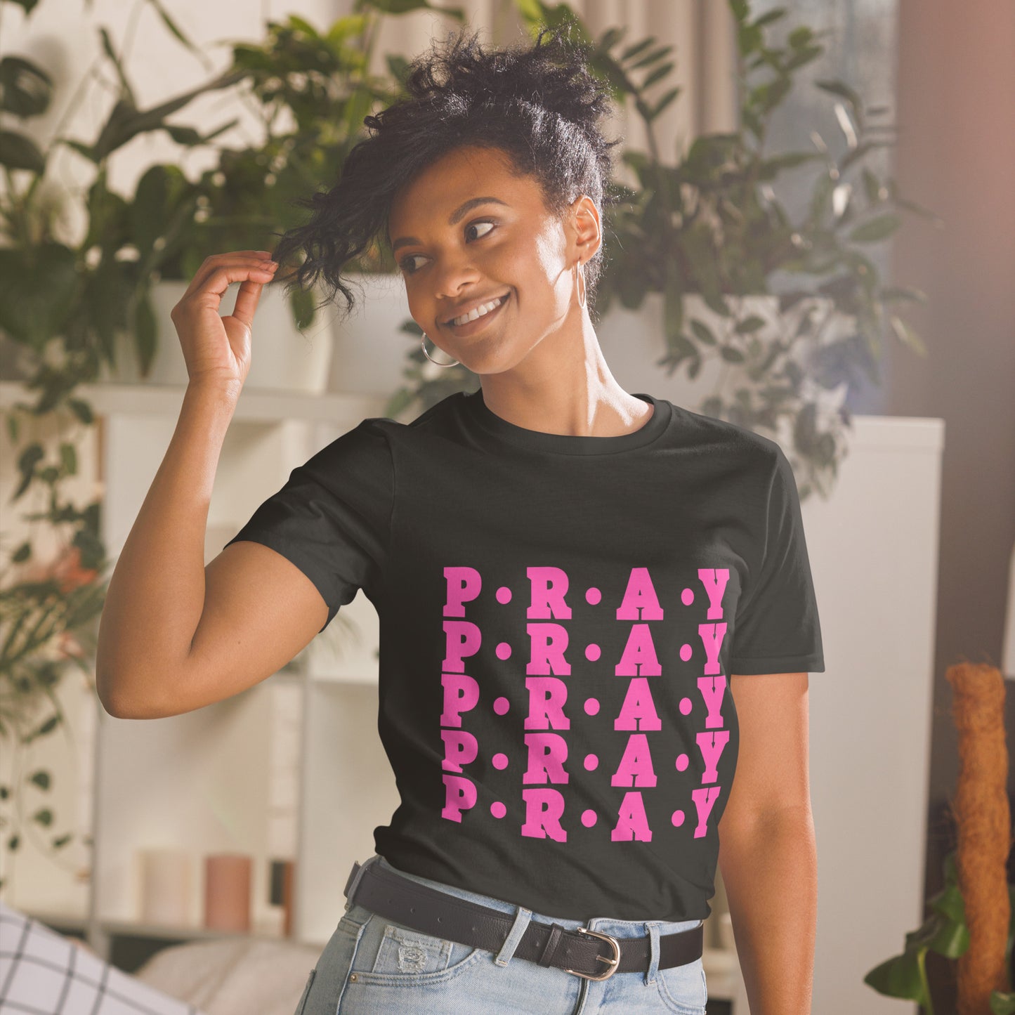 Pray - Soft Style Cotton T-Shirt (pink print)
